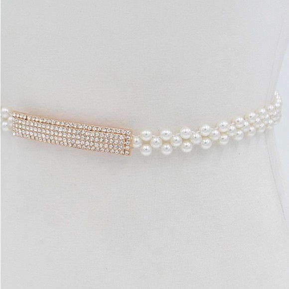 Elegant Rhinestone & Pearl Adjustable Waist Belt - Picture 2 of 4